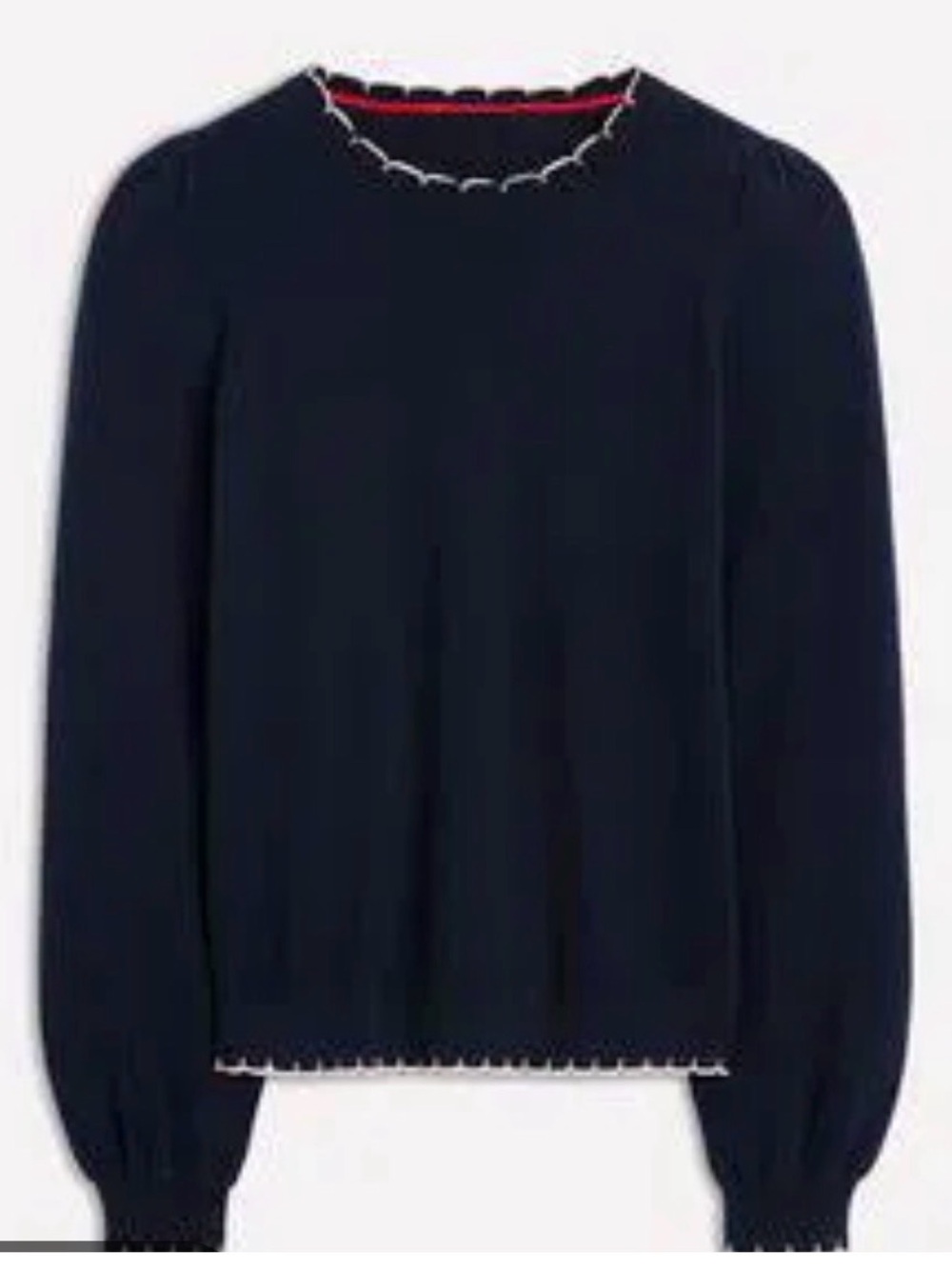Boden Pru Scallop Trim Sweater in Navy Blue | M